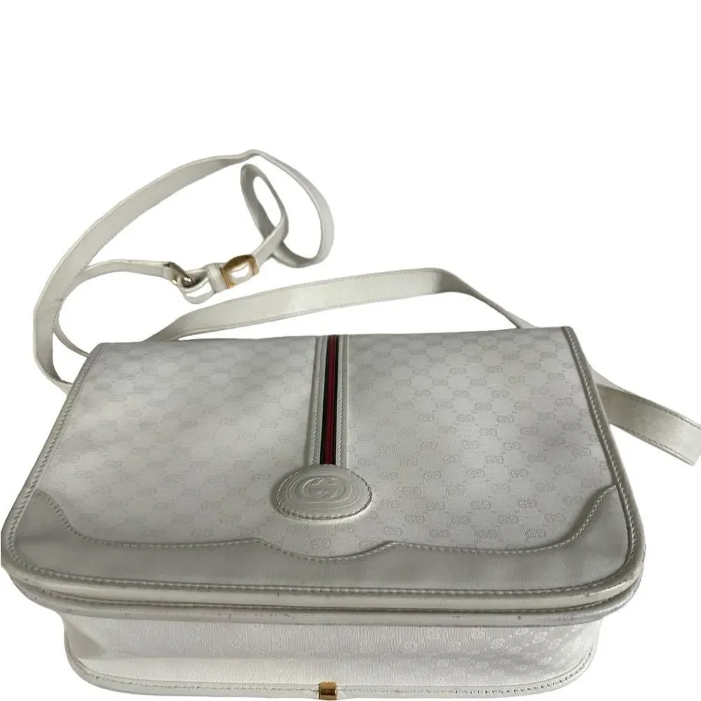 Gucci white gg canvas and leather crossbody bag